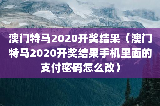 澳门特马2020开奖结果（澳门特马2020开奖结果手机里面的支付密码怎么改）