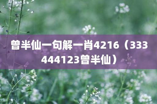 曾半仙一句解一肖4216（333444123曾半仙）